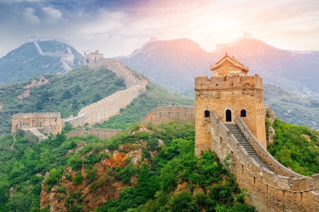 great wall of china, mountains, forests